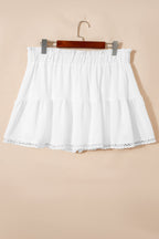 Navy Blue Plus Size Frilled Elastic Waist Lace Trim Boho Ruffled Shorts