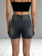 Distressed Slit Denim Shorts