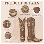 Womens Size 8.5 Brown Faux Leather Wide Calf Knee High 2" Heel Cowboy Boots