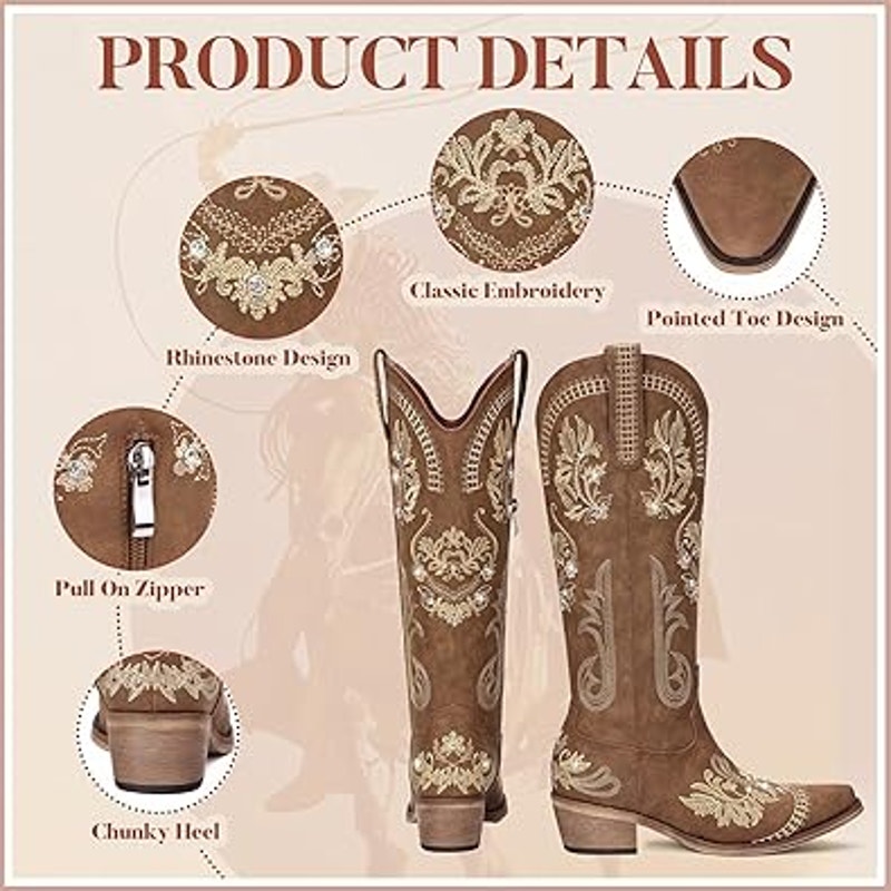 Womens Size 8.5 Brown Faux Leather Wide Calf Knee High 2" Heel Cowboy Boots