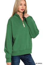 Zenana Fleece Half Zip Sweatshirt