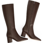 New Easyfox Womens Size 10 Brown Faux Leather 3" Block Heel Zip Knee High Boots