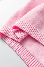 Pink Solid Color Knit Loose Bracelet Sleeve Dolman Sweater