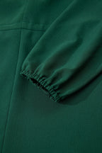 Blackish Green Solid Long Sleeve Button V Neck Tiered Maxi Dress