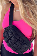Gray Quilted Puffer Belt Bag Fanny Pack