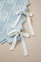Mint Green Pointelle Knit Patterned Scalloped Trim Short Sleeve Sweater