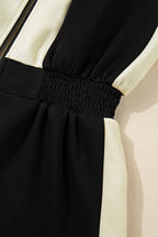 Black Two-Tone Zipper Long Sleeve Casual Romper