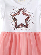 Children's Star Sequin Tulle Ruffled Sleeveless Dress