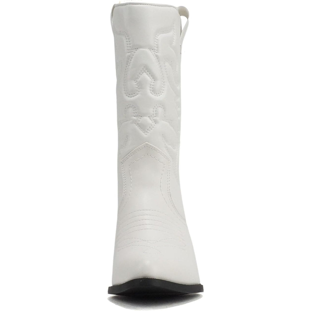 Soda RENO Womens Size 8.5 White Faux Leather 2" Heel Western Cowboy Boot Shoes