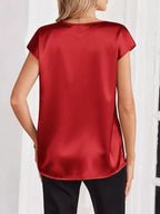 Satin V-Neck Short Sleeve Blouse