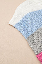 Light Blue Color Block Notch V Neck Sweater T Shirt