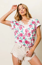 BiBi Rose Printed Poly Span with Crochet Lace Top