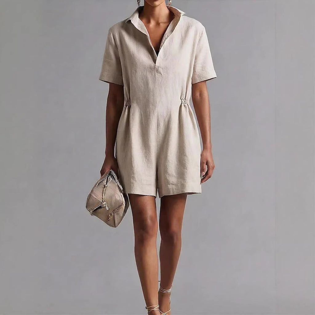 Women's Casual Lapel-Neck Three-Quarter Sleeve Split Jumpsuit