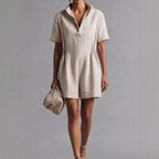 Women's Casual Lapel-Neck Three-Quarter Sleeve Split Jumpsuit