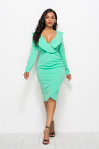 Sexy V-neck Ruffled Long-sleeve Hip Dress Women Girl Fashion