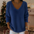Women’s Plush V Neck Drop Shoulder Pullover Sweater
