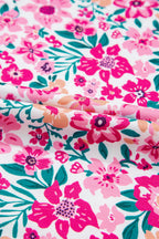 Pink Plus Size Floral Print Corded Patchwork Loose Top