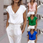 Women's Short-Sleeve Turtleneck Top – Loose Fit Casual Pullover