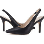 Trish Lucia Womens Size 8 Black Faux Leather Pointy Toe 4" Heel Slingback Shoes
