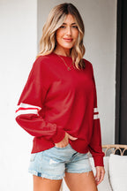 Coffee Varsity Striped Detail Drop Shoulder Oversized Sweatshirt