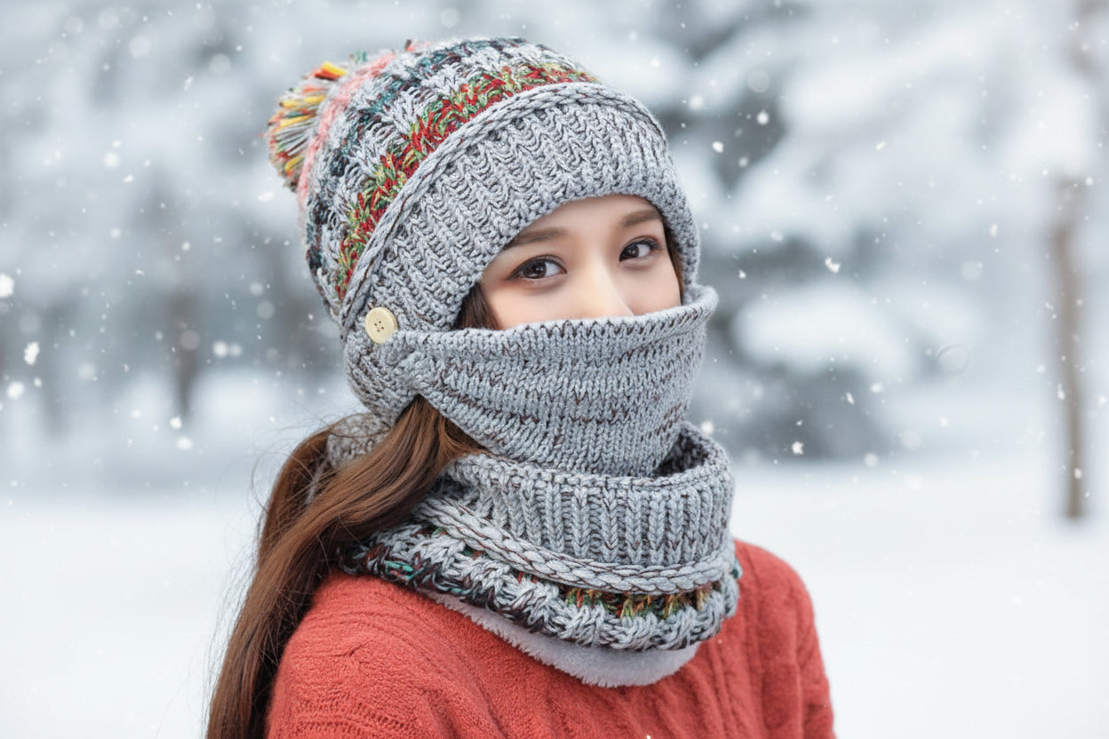 Winter Plush Knitted Hat – Soft Warm Knit Beanie for Cold Weather