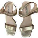 Joy In Love Women 7.5 Shiny Gold Open Toe 4" Block Heel Ankle Strap Sandal Shoes