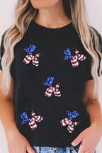 Black Patriotic Sequin Balloon Puppy Graphic Crewneck Tee