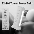22-in-1 Power Strip Tower with 4 USB Ports & 9 AC Outlets, 10ft Extension Cable, 3-Color Night Light