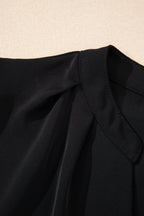 Rose Red Silky Notched Neckline Petal Sleeve Blouse