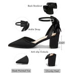 Coutgo Womens 7.5 Black 2.5" Heels Back Bow Closed Pointed Toe Ankle Strap Shoes