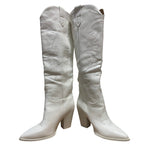 Isnom Womens Size 9 White Faux Leather 4" Heel Knee High Cowboy Western Boots