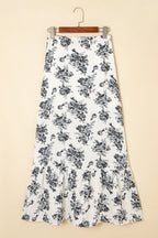 Black Boho Floral High Waist Ruffle Split Maxi Skirt