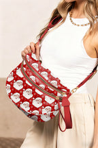 White HO HO HO Print Double Zip Crossbody Bag