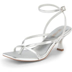Dream Pairs Womens Size 7.5 Silver 3" Heel Open Square Toe Ankle Strap Shoes
