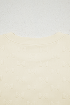 White Bow Jacquard Ruffle Sleeve Short 2pcs Outfit