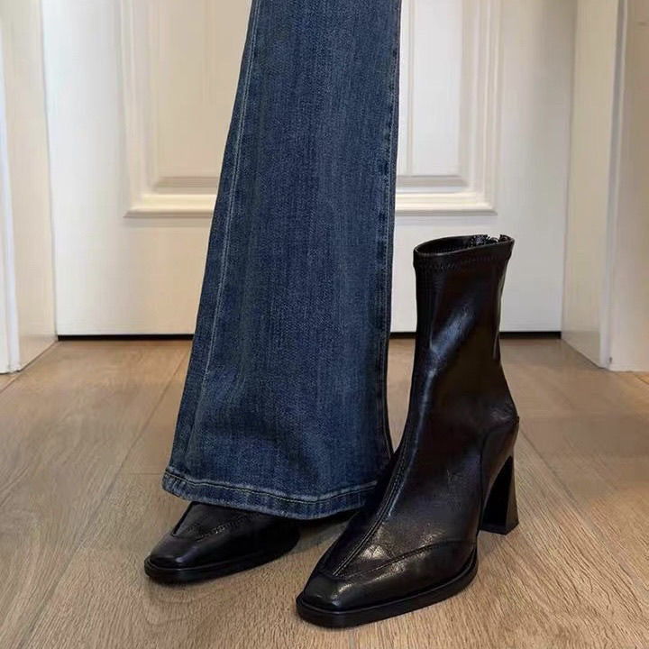 Women's Square Toe Chunky Heel Boots