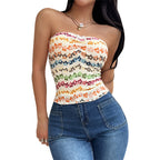 Womens Strapless Sleeveless Gradient Color Floral Tank Top