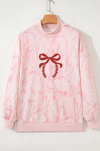 Pink Tie Dye Camo Embroidered Bow Game Day Mock Neck Sweatshirt