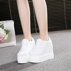 New Ace Shock Womens Size 7.5 White Canvas Hidden 5" Heel Wedge Platform Shoes