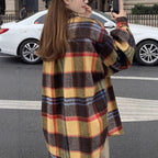 Koreanstyle SpringAutumn FleecLined Thickened Brushed Plaid Shirt For Women