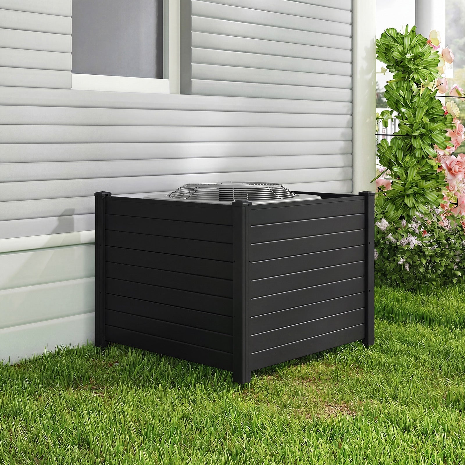 48 x 38 Inch Air Conditioner Fence 3 Panels with Metal Ground Stakes for Patio Backyard