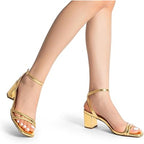 New Dream Pairs Womens Size 8 Shiny Gold Open Toe 3" Block Heel Sandal Shoes