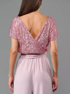 Full Size Sequin Round Neck Short Sleeve Wide Leg Jumpsuit