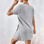 Women’s Ribbed Knit V‑Neck Tee & Shorts Lounge Set