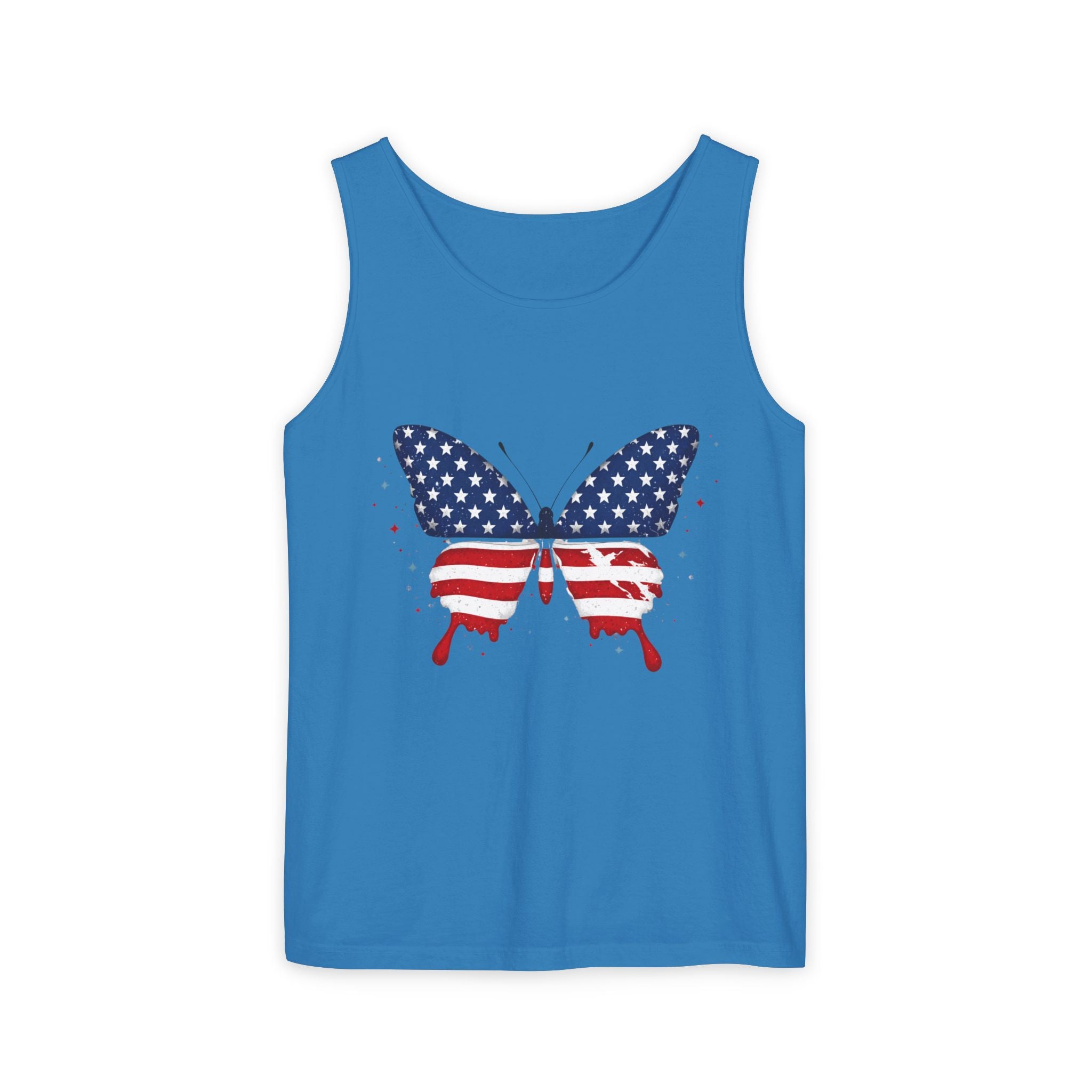 American Flag Butterfly Tank Top Patriotic Summer Graphic 4th of July and Everyday Wear