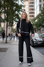 Women’s Solid Color Casual Two-Piece Set – Loose Top & Bootcut Pants Suit