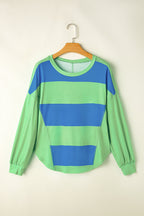 Light Blue Colorblock Drop Sleeve Round Neck Top