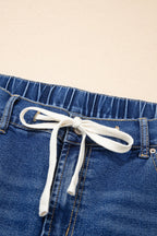 Light Blue Acid Wash Contrast Lace-up Plus Size Jeans