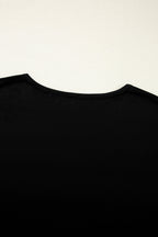 Black Plus Size Floral Mesh Patchwork Loose V Neck T Shirt