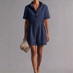 Women's Casual Lapel-Neck Three-Quarter Sleeve Split Jumpsuit
